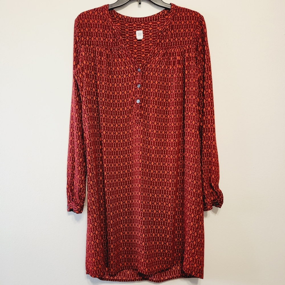 GAP Geometric Red Long Sleeve Mini Dress